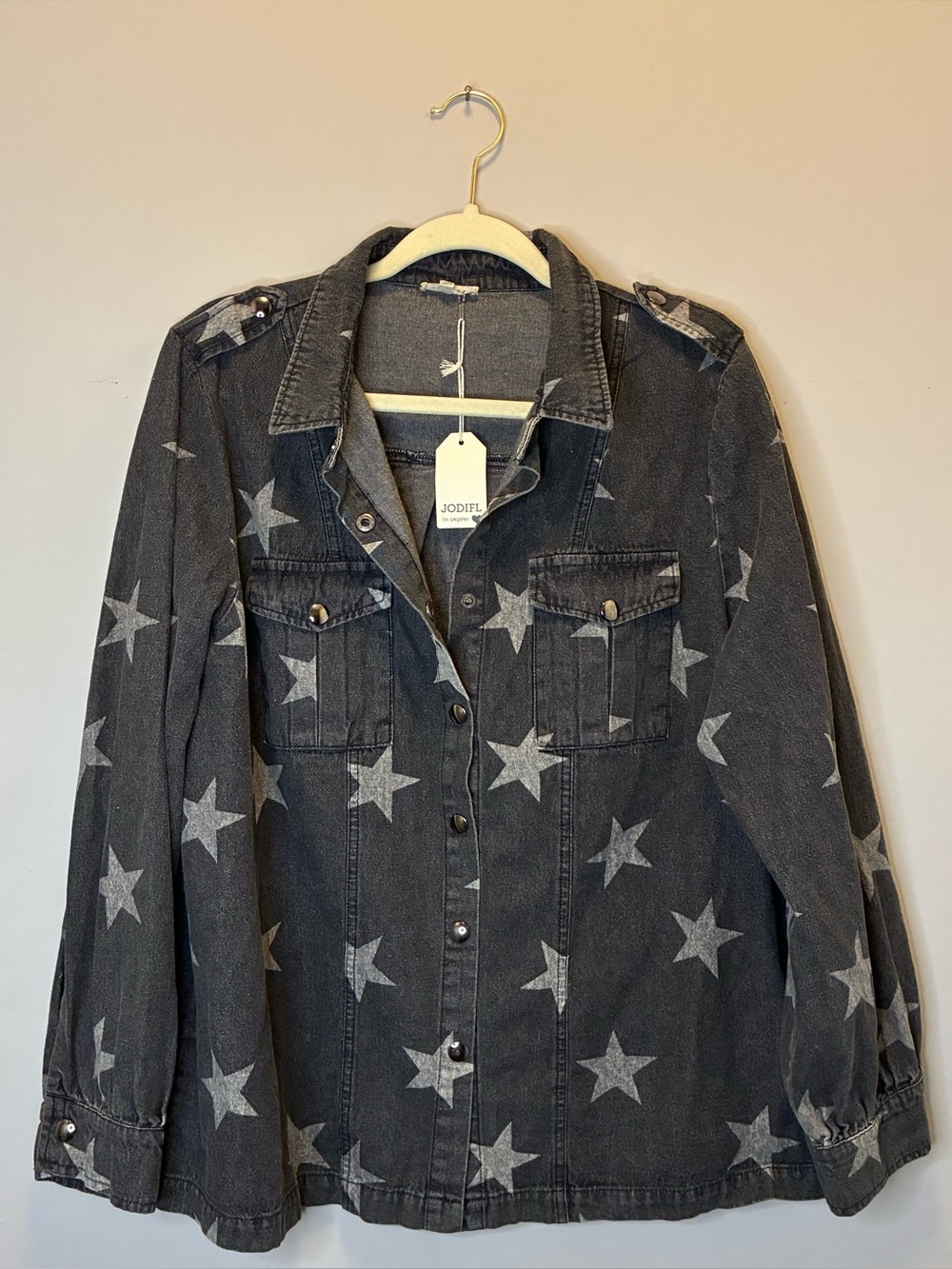 NWT JODIFL Black Star-Print Denim Jacket